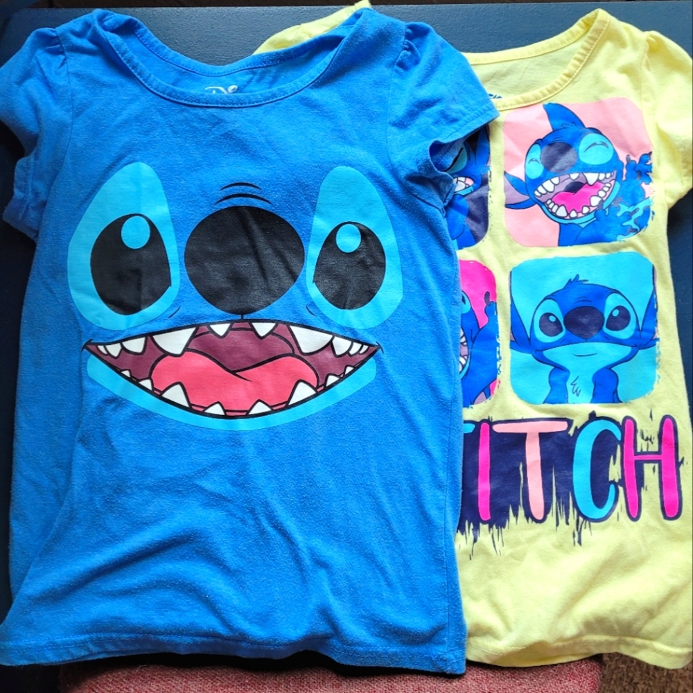 Disney Girl's sz 8 Set of Two Blue and Yellow Stitch T-Shirt Tops